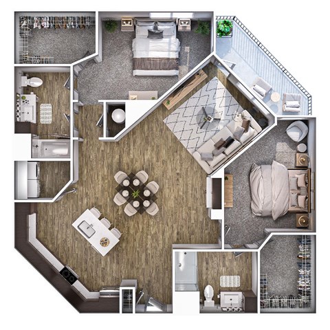 Floor plan for 2 beds, 2 baths, 1515 sqft
